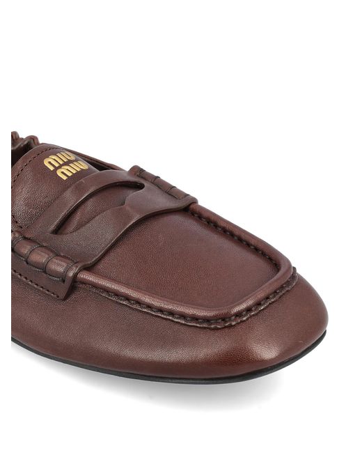 Miu Miu Brown Round-Toe Flat Shoes