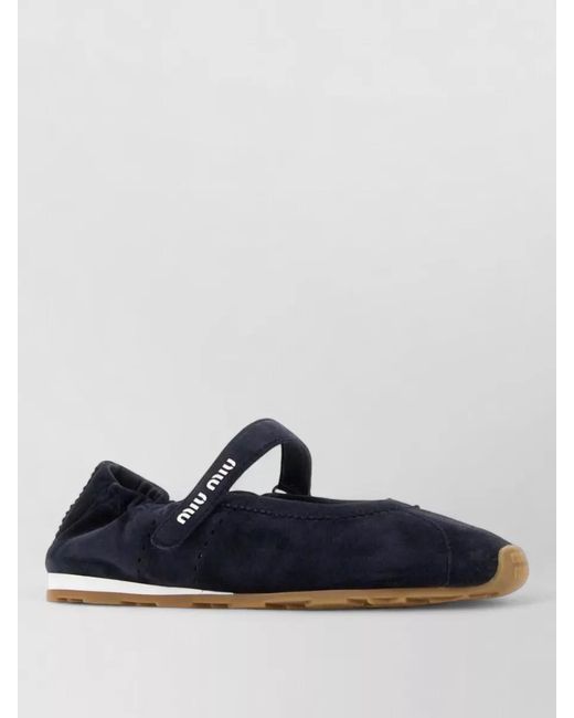 Miu Miu Blue Round-Toe Strap Ballet Flats