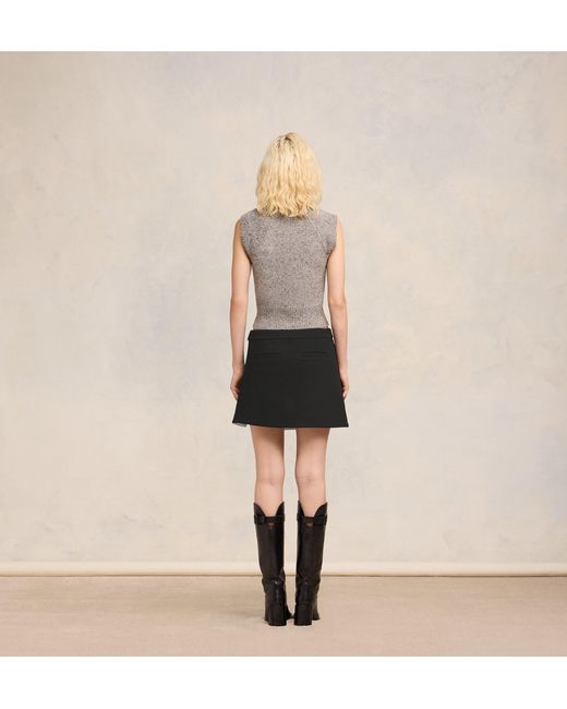 AMI Black Wrap Virgin Wool Miniskirt