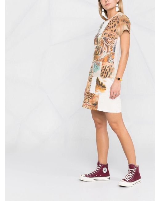 Stella McCartney Metallic Animal Patchwork-Print T-Shirt Dress