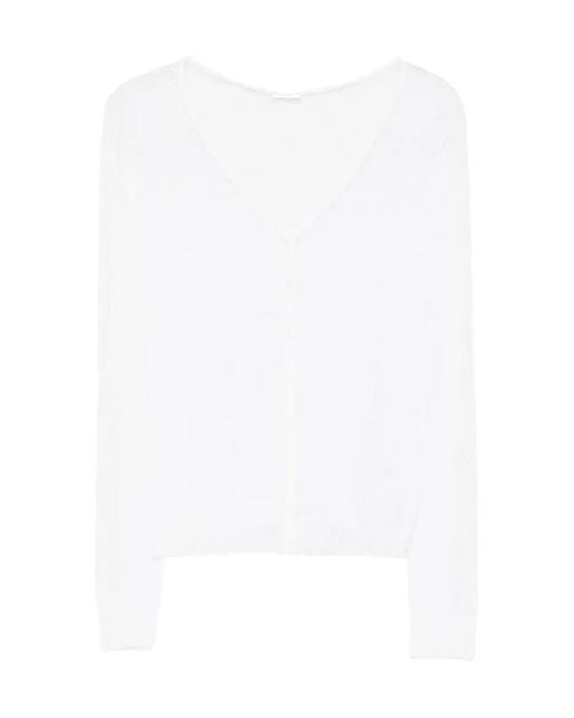 Roberto Collina White V-Neck Open-Knit Cardigan