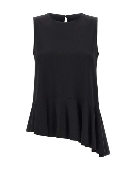 Kaos Black Asymmetric Ruffled Sleeveless Top