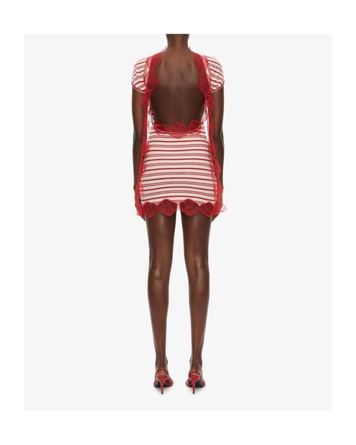 Christopher Esber Red Stripe Jersey Lace Trimmed Tee Dress