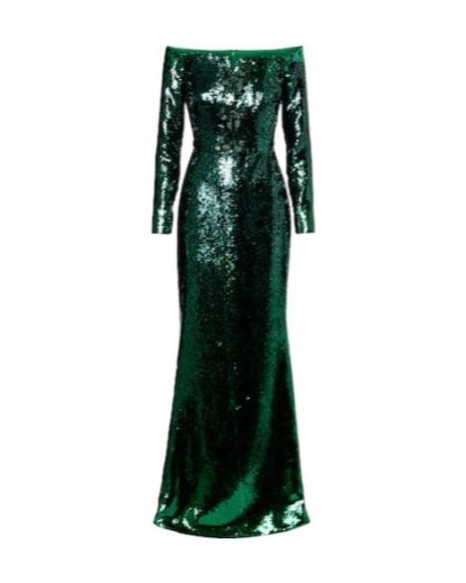 Elie Saab Green Sequined Off-Shoulder Gown