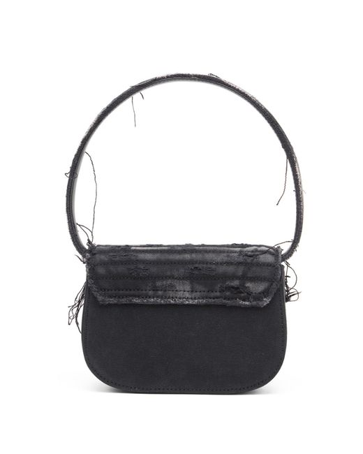DIESEL Black 1-Dr Embellished Distressed Denim Shoulder Bag