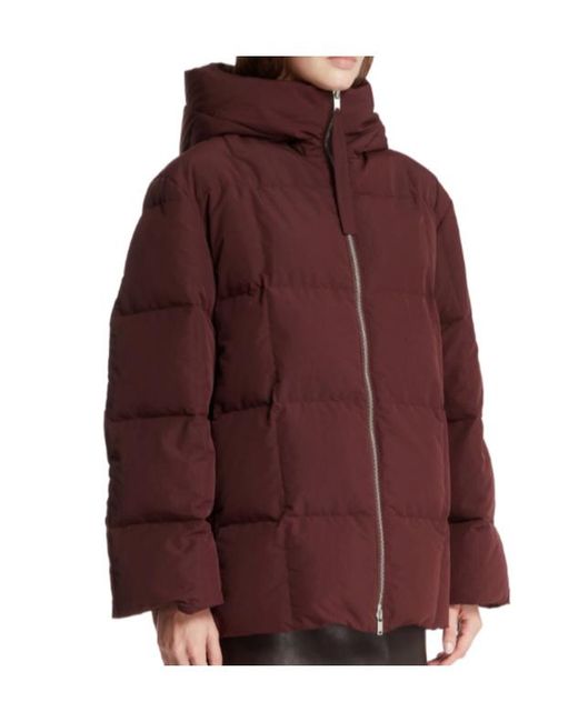 Jil Sander Brown Zip-Up Hooded Down Coat