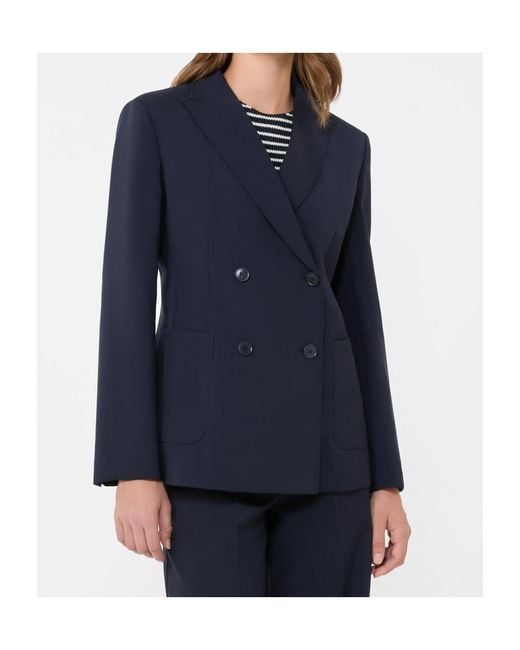 Weekend by Maxmara Blue Zinnia Double-Breasted Tailored Blazer