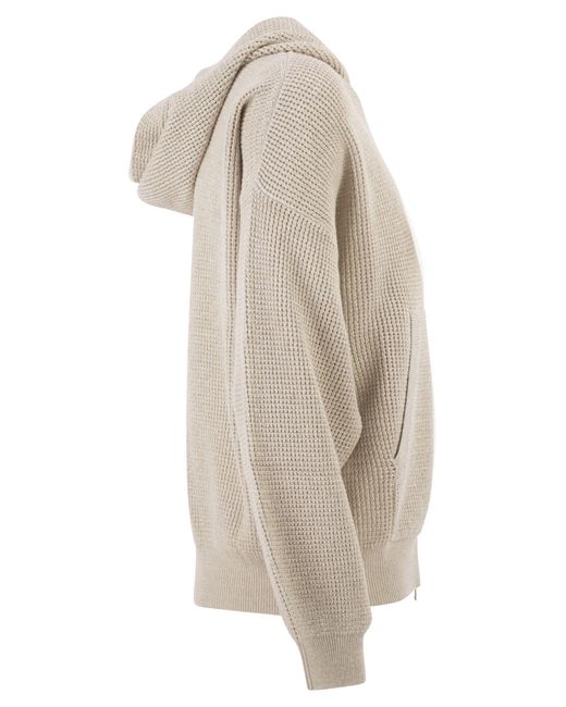 Brunello Cucinelli White Zip-Up Knitted Hoodie