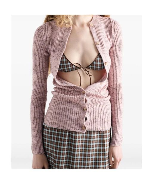 Prada Ribbed Knit Cardigan in Pink | Lyst