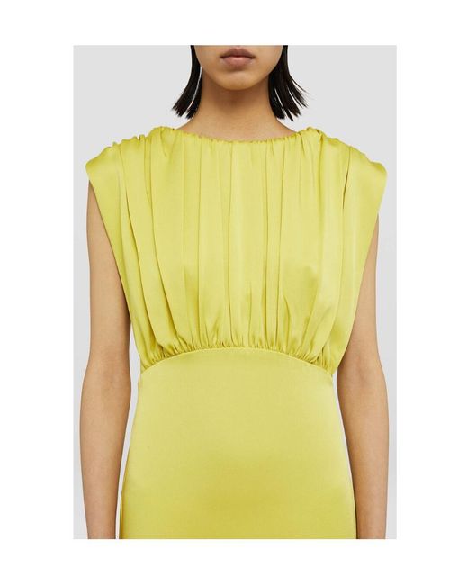 Jil Sander Yellow Gathered Crewneck Sleeveless Dress