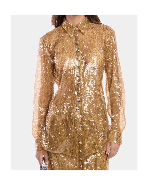 Rabanne Natural Sequin-Embroidered Shirt