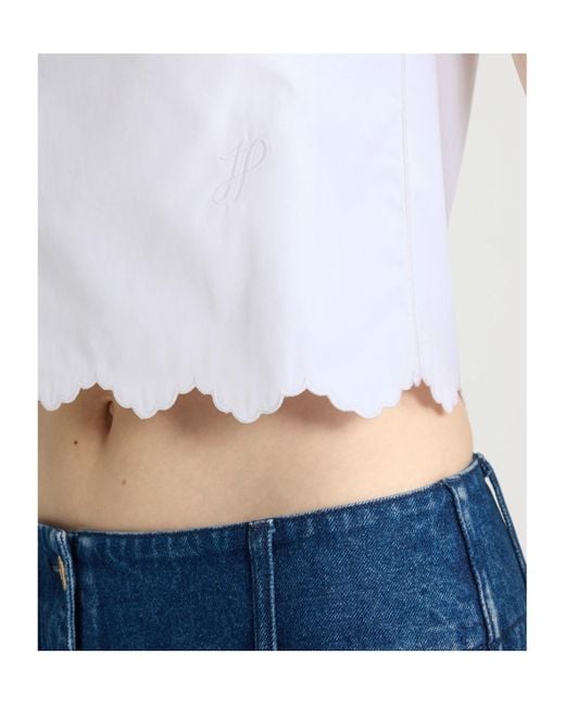 Patou White Scalloped Hem Sleeveless Top