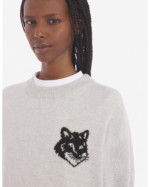 Maison Kitsuné Gray Maison Kitsuné Fox Intarsia-Knit Crewneck Jumper