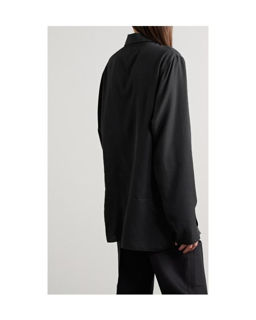 The Row Black Long-Sleeved Tie-Detailed Top