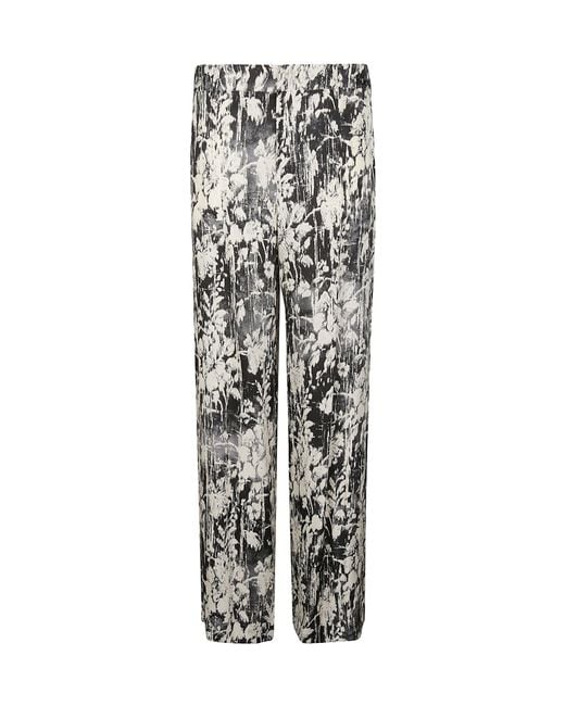 Pt Pantaloni White Floral-Print Wide-Leg Trousers