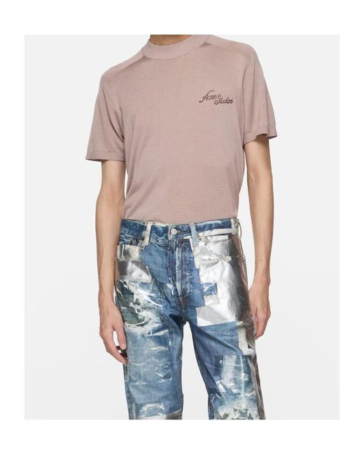Acne Pink Embroidered Knitted T-Shirt for men