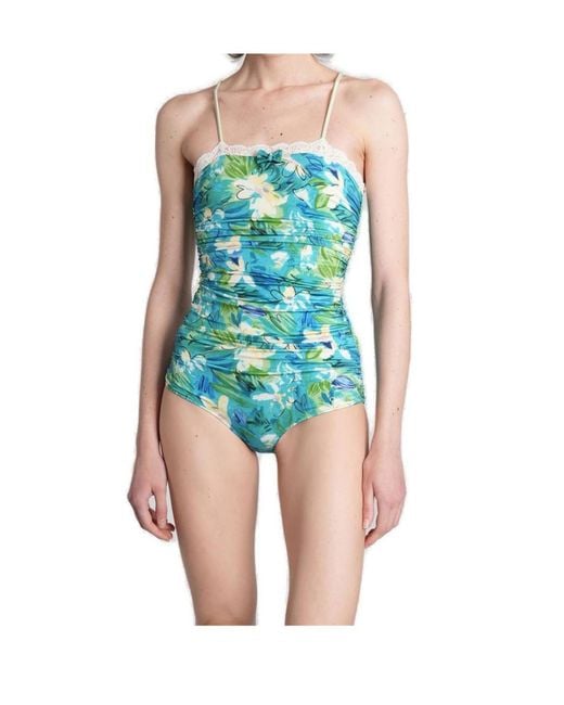 Chloé Blue Chloé Ruched Printed Swimsuit