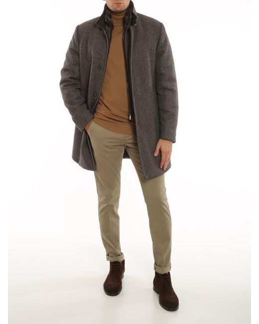 Moorer Brown High Collar Long Sleeve Down Coat for men