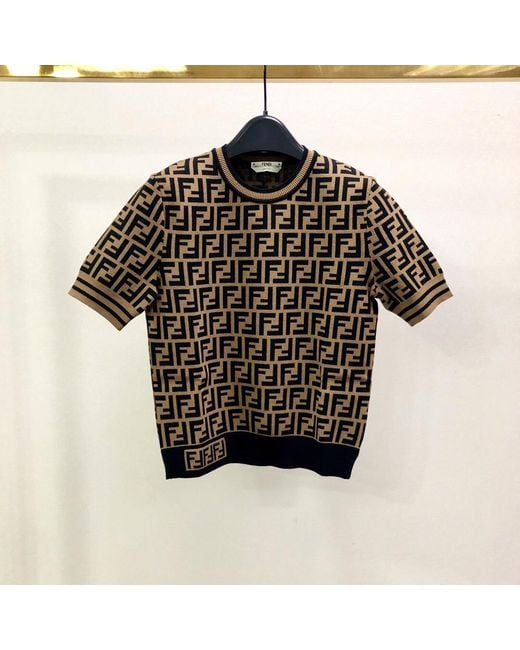 Fendi Brown Fabric Ff Motif Jumper