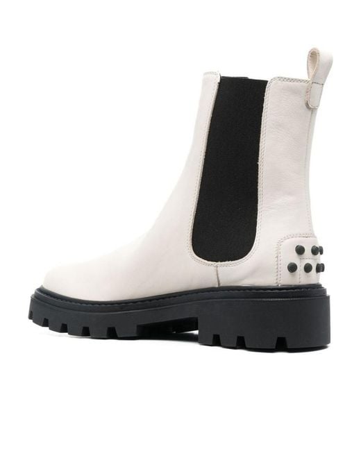 Tod's White Rubber-Stud Chelsea Boots