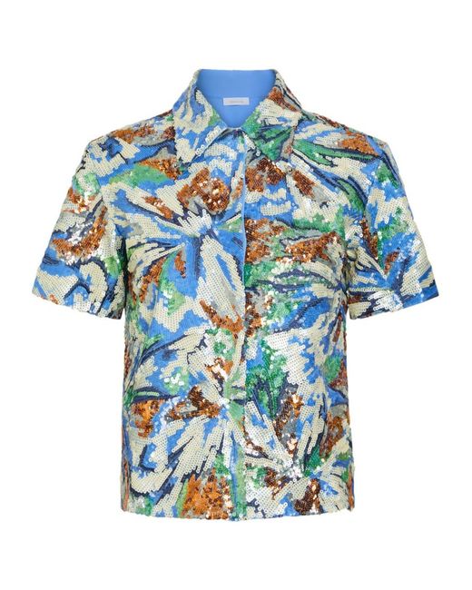 Rabanne Blue Sequin-Embellished Shirt
