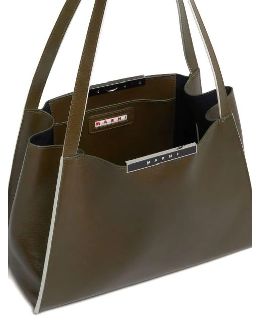 Marni Brown Deep Leather Cresta E/W Small Tote Bag