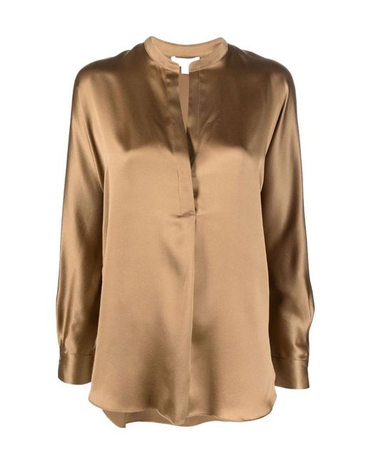 Vince Natural Split-Neck Silk Blouse