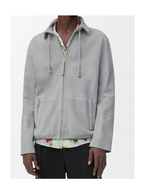 Loewe Gray Long-Sleeved Leather Jacket for men