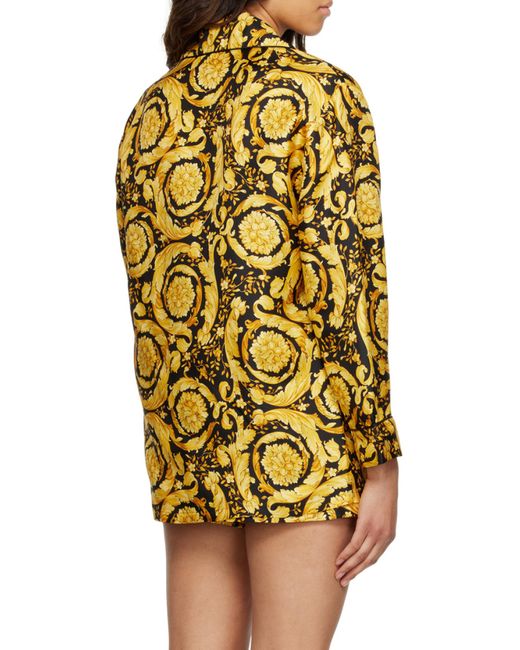 Versace Yellow Baroque Pattern Long Sleeved Pajama Top