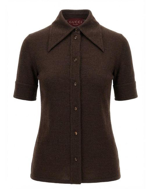 Gucci Brown Shirt With Polo Style Pointed Collar