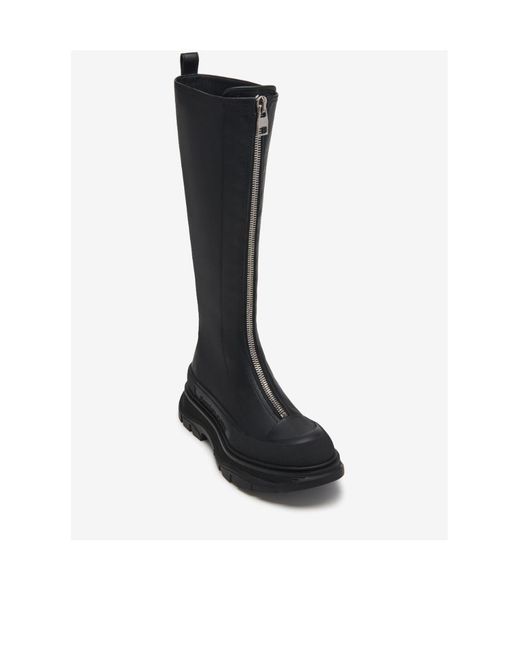 McQueen Black Tread Slick Front-Zipped Boots