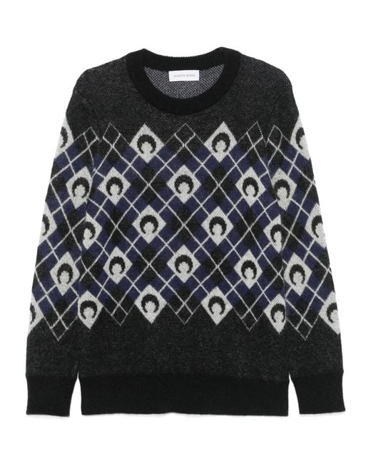 MARINE SERRE Black Moon Argyle Knit Sweater for men