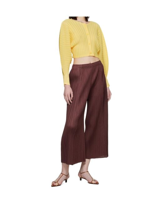 Pleats Please Issey Miyake Yellow Pleated Knit Cardigan