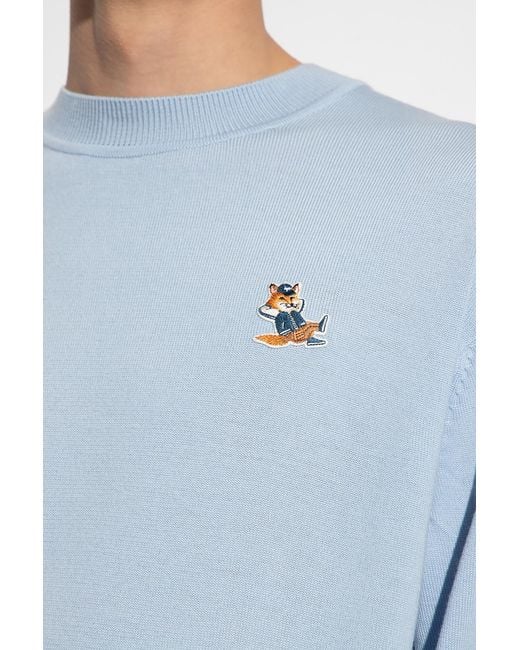 Maison Kitsuné Blue Ribbed-Edges Wool Sweatshirt for men