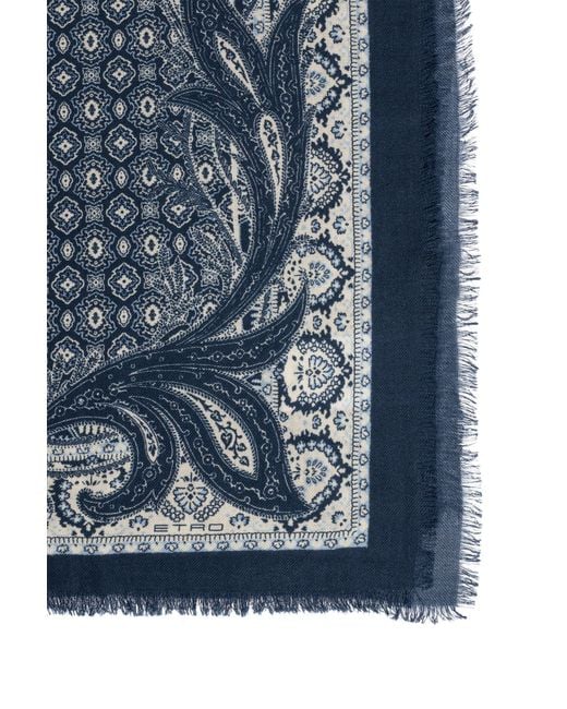 Etro Blue Patterned Scarf for men