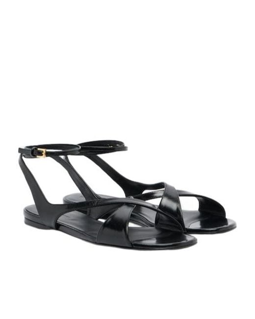 Khaite Black Solid Leather Sandals