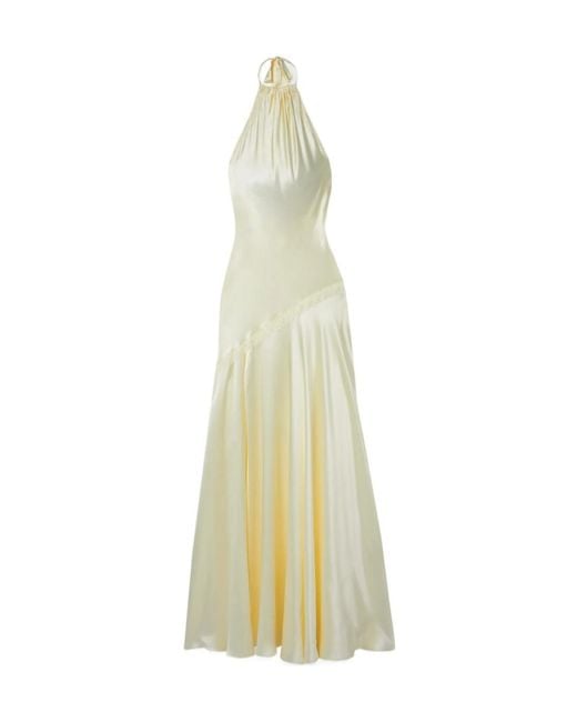 LoveShackFancy White Braylon Lace-Trimmed Silk-Satin Halterneck Gown