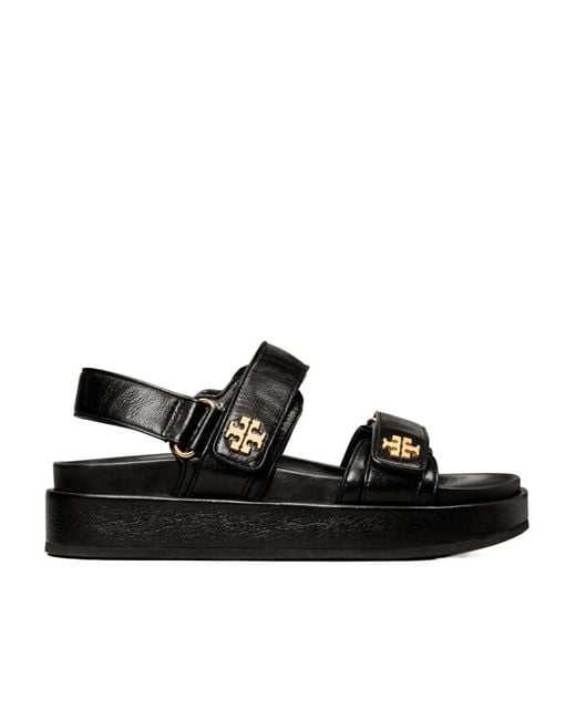 Tory Burch Black Motif Logo Plaque Double Strapped Sandals