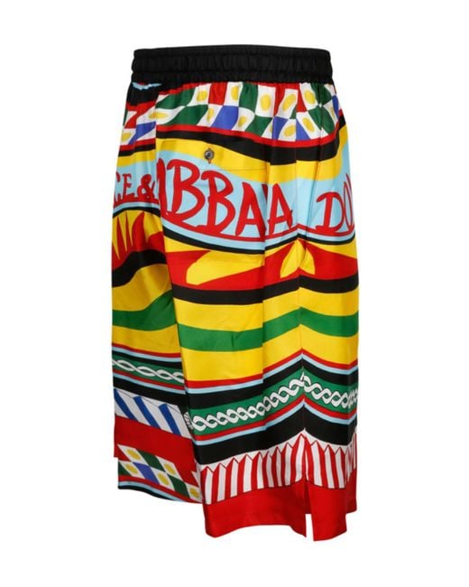 Dolce & Gabbana Red Carretto Printed Drawstring Bermuda Shorts for men