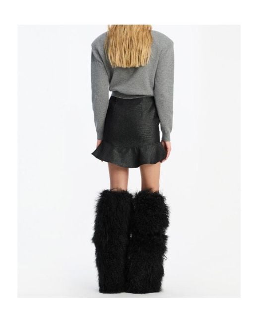 ROTATE BIRGER CHRISTENSEN Black Ruffle-Denim Mini Skirt