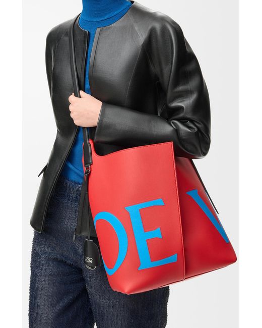 Loewe Red Large Bilbao Logo-Print Bucket Bag