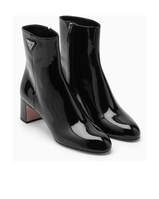 Prada Black Patent-Leather Block-Heel Boots