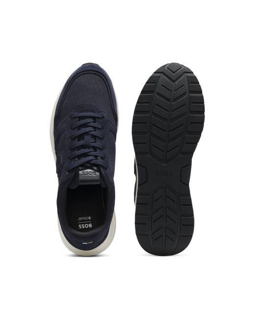 Boss Blue Embossed Running Sneakers for men