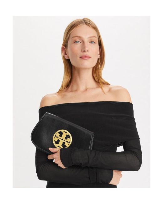 Tory Burch Black Reva Logo Plaque Shoulder Bag