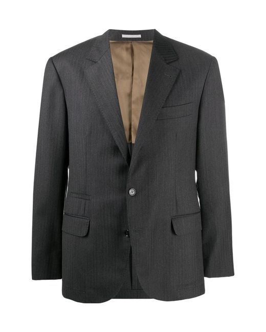 Brunello Cucinelli Black Single-Breasted Virgin Wool Blazer for men