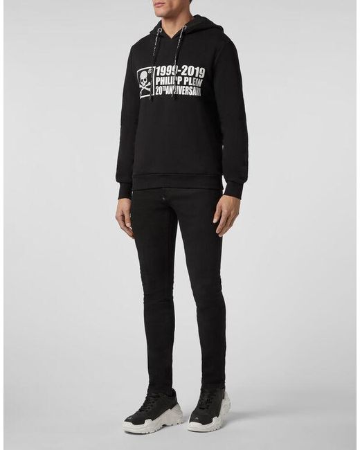 Philipp Plein Black Logo Details Hooded Hoodie for men