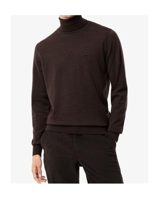 Lacoste Brown Merino Wool Roll Neck Sweater for men