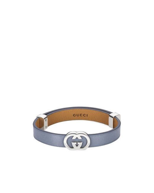 Gucci White Interlocking Leather Bracelet for men