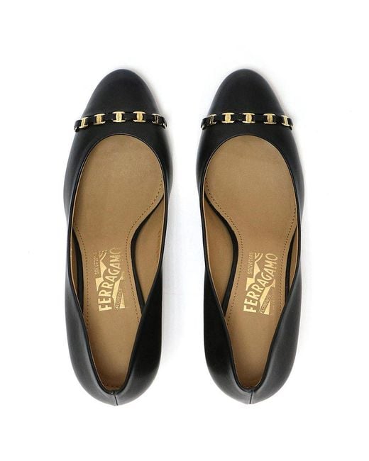 Ferragamo Black Round Head Wedges