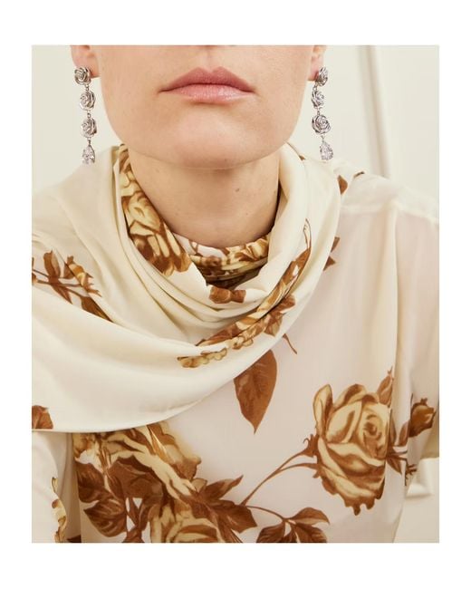 Magda Butrym White Triple Rose Embellished Drop Earrings